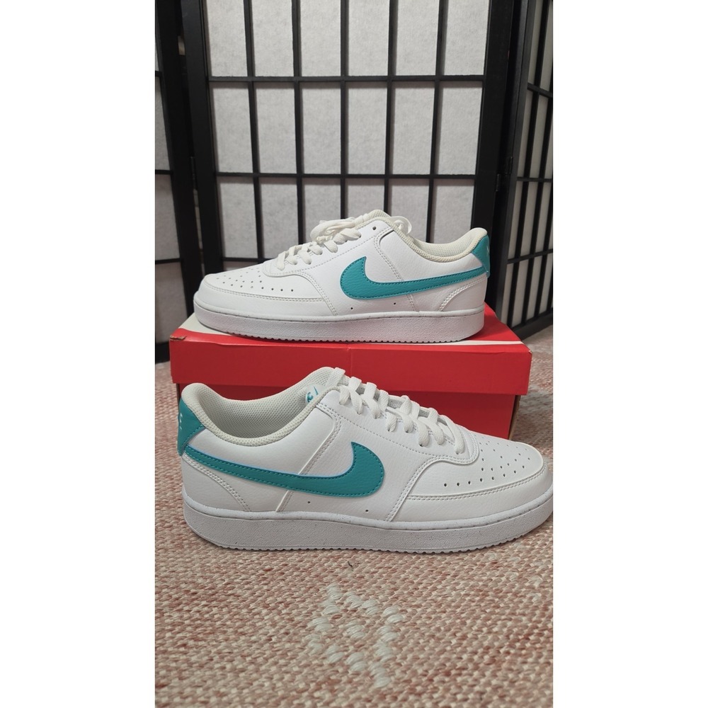 Nike Court Vision White/Teal Unisex Leather Sneakers Athletic Shoes M9.5 W11
